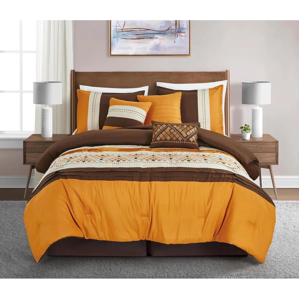 Elegant Brown and Orange king 3 piece Bedding Set